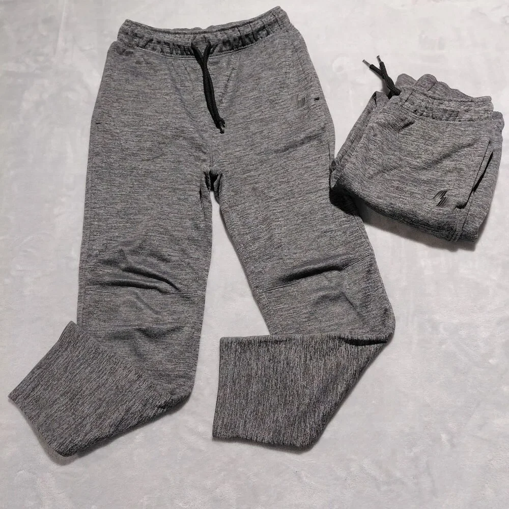 Lot of 2 Place Sport Boys Fleece Lined Athletic Sweatpants L 10/12 Heather Gray